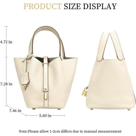 ⚡Women 07BeigeTrendy Genuine Leather Imported Bucket Bag Tote Top Handle Purses - Picture 6 of 6